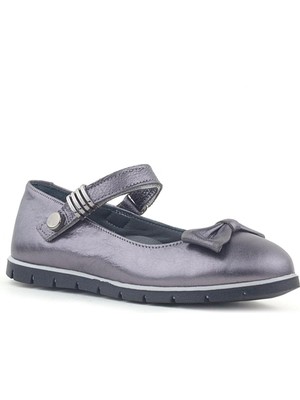 Xo Kids Rakerplus Hakiki Deri Platin Toka Detaylı Cırtlı Kız Çocuk Babet Ayakkabı