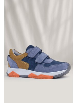 Xo Kids Rakerplus Hakiki Deri Mavi Süet Taba Çocuk Cırtlı Sneakers Spor Ayakkabı