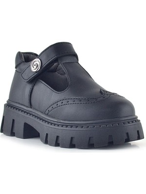 Rakerplus Siyah Mat Cırt Cırtlı Metal Detaylı Kız Çocuk Günlük Ayakkabı