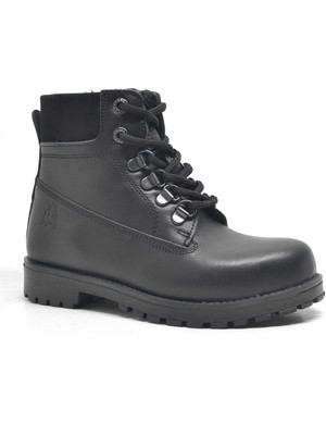 Rakerplus Hakiki Deri Siyah Fermuarlı Kışlık Çocuk Bot