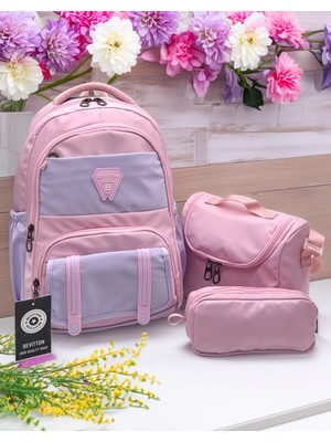 Bevitton Suya Dayanıklı Ilk Okul Çantası 3'lü Set Kız Çocuk Ilkokul Çantası 8020 Pudra Lila