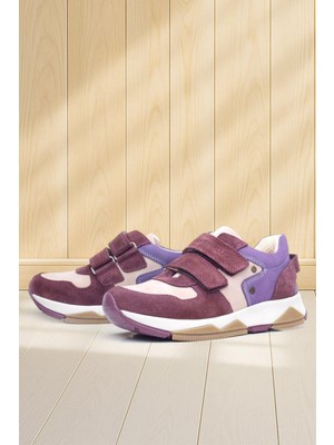 Rakerplus Hakiki Deri Bordo Pembe Metal Detaylı Kız Çocuk Sneakers Ayakkabı