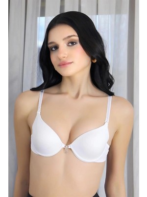 Kadın Destekli Balenli Taş Detaylı Sütyen Beyaz