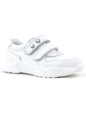 Rakerplus Hakiki Deri Beyaz Taşlı Kız Çocuk Sneakers Ayakkabı