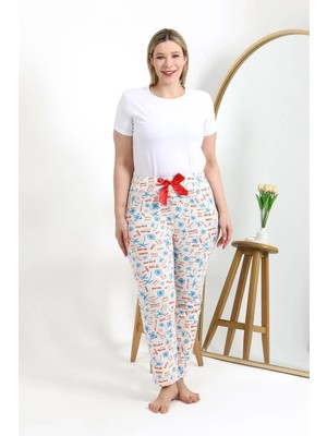 Kadın Pamuklu Büyük Beden Alt Pijama Ekru