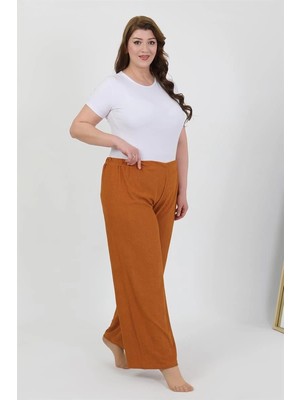 Kadın Büyük Beden Bürümcük Pantolon Kremit