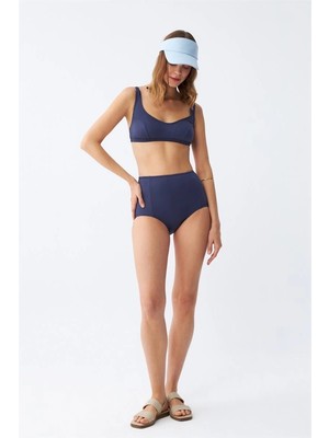 Kadın Basic Lacivert Pedli Yüksek Bel Bikini Takımı