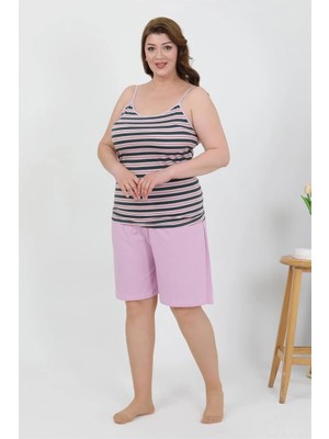 Kadın Büyük Beden Ip Askılı Penye Şortlu Takım Lila