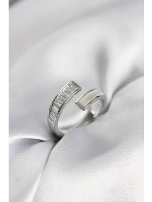 Nuveden Gümüş Renk Sedefli Baget Zirkon Taşlı Kadın Yüzük - TJ-BYK3952 DIE-RSTG34