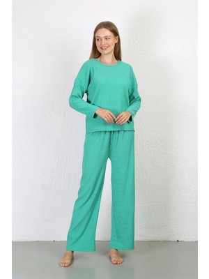 Kadın Bürümcük Kumaş Pijama Takım Yeşil