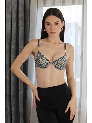 Kadın Destekli Balenli Desenli Sütyen Gri