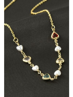 Marsilyan Kalp Inci Kristal Taşlı Kolye