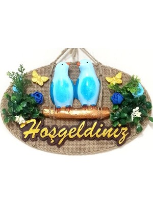 Najmaddin Mavi Kuşlu Hoşgeldiniz Yazılı Kapı Süsü