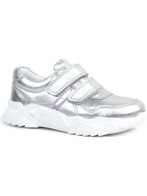 Rakerplus Hakiki Deri Gümüş Beyaz Tabanlı Kız Çocuk Sneakers Ayakkabı