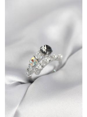 İsmiyle Al Gümüş Renk Pirinç Zirkon Taşlı Incili Kadın Yüzük