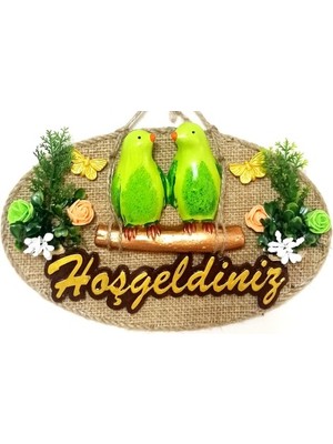 Najmaddin Yeşil Kuşlu Hoşgeldiniz Yazılı Kapı Süsü