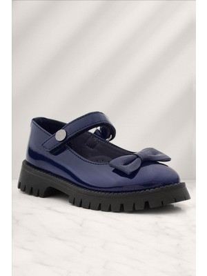 Xo Kids Rakerplus Lacivert Rugan Cırtlı Kalın Tabanlı Metal Detaylı Kız Çocuk Okul Ayakkabısı