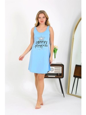 Kadın Kalın Askılı Penye Gecelik Mavi