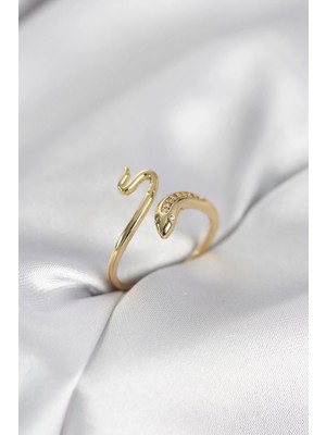 İsmiyle Al Gold Renk Yılan Model Zirkon Taşlı Kadın Yüzük