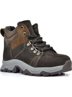 Rakerplus Hakiki Deri Kahverengi Fermuarlı Trekking Çocuk Bot Rahat Taban Özelliğiyle