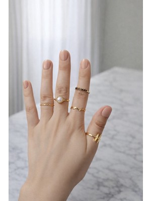 Jewerly Kadın Gold Renk Çelik Yüzük Seti