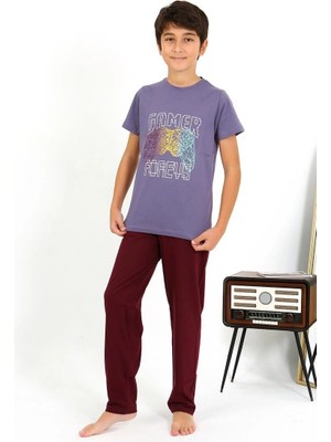 Erkek Çocuk Kısa Kol Penye Pijama Takım Mor