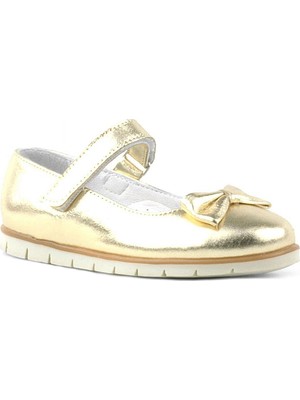 Xo Kids Rakerplus Hakiki Deri Gold Fiyonklu Cırtlı Kız Çocuk Babet