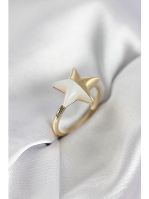 Bsre Sedefli Yıldız Figürlü Kadın Yüzük (Gold Renk)