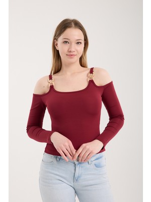 LUFTHİMM Yeni   Sezon   Kadın   Iki  Omuzdan    Gold   Detaylı     Uzun  Kollu   Bluz