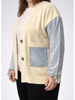 Levine Denim Detaylı Triko Hırka