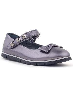 Xo Kids Rakerplus Hakiki Deri Platin Cırtlı Metal Detaylı Kız Çocuk Babet Ayakkabı