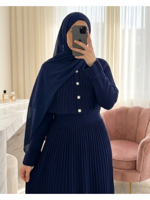 Modamorfo Eteği Fitilli Beli Lastikli Pelerin Detaylı Uzun Triko Elbise -Laci