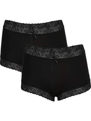 Kadın Pamuklu 2li Boxer Siyah