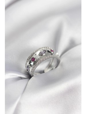 İsmiyle Al Gümüş Renk Zirkon Taşlı Vintage Kadın Yüzük