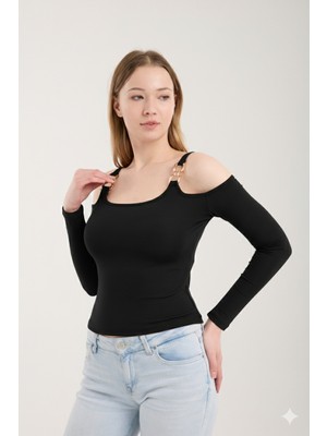 LUFTHİMM Yeni   Sezon   Kadın   Iki  Omuzdan    Gold   Detaylı     Uzun  Kollu   Bluz