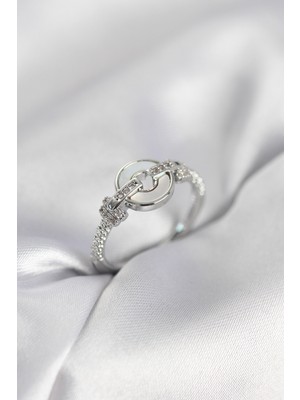 Bsre Daire Form Sedef ve Zirkon Taşlı Kadın Yüzük (Gümüş Renk)
