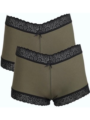 Kadın Pamuklu 2li Boxer Haki