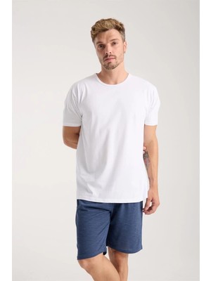 Erkek Cepli Pamuk Penye Şort Lacivert