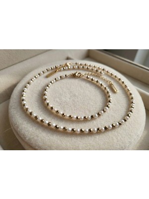 Maison Cloris Gerçek Inci Kolye - Bileklik Seti, Hematit Ara Taşlı.