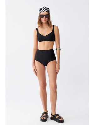 Kadın Siyah Pedli Kare Yaka Yüksek Bel Bikini Takımı