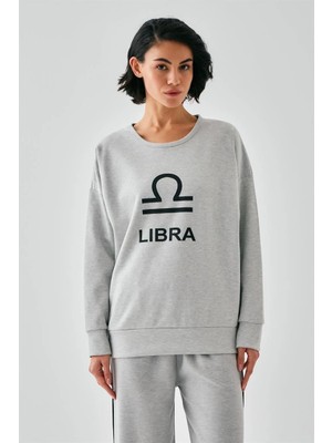 Kadın Gri Terazi Burcu Oversize 2 Iplik Eşofman Ev Giyim Takımı