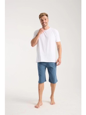 Erkek Cepli Pamuk Penye Şort Indigo