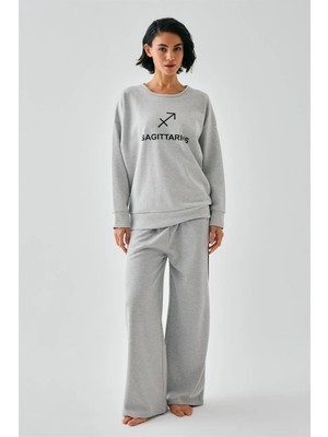 Kadın Gri Yay Burcu Oversize 2 Iplik Eşofman Ev Giyim Takımı