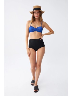 Kadın Straplez Mavi Yüksek Bel Bikini Takımı