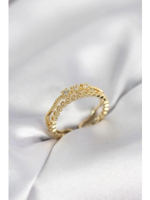 Shopwave Gold Renk Minimal Yıldızlı Model Kadın Yüzük