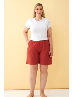 Kadın Kiremit Rengi Rahat Kalıp Cepli Şort