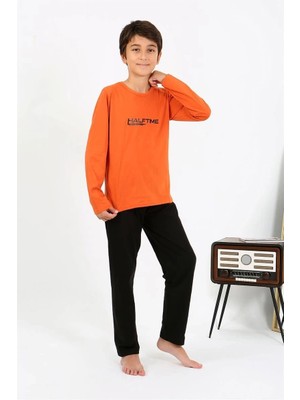 Erkek Çocuk Uzun Kol Penye Pijama Takım Turuncu