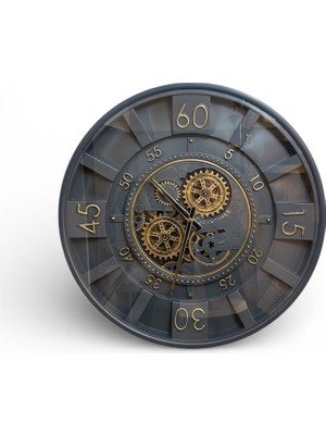 Mars Concept 60 cm Çarklı Büyük Duvar Saati – Hareketli Mekanizma Metal Gövde