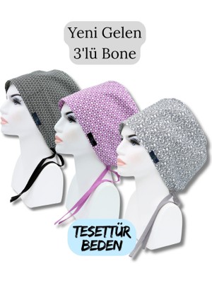 Doktorbonem Tesettür Beden 3'lü Paket Likralı Geometrik Çiçekler Lila Geometrik Desenler Lacivert Minik Şallar