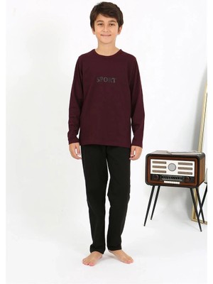 Erkek Çocuk Uzun Kol Penye Pijama Takım Bordo